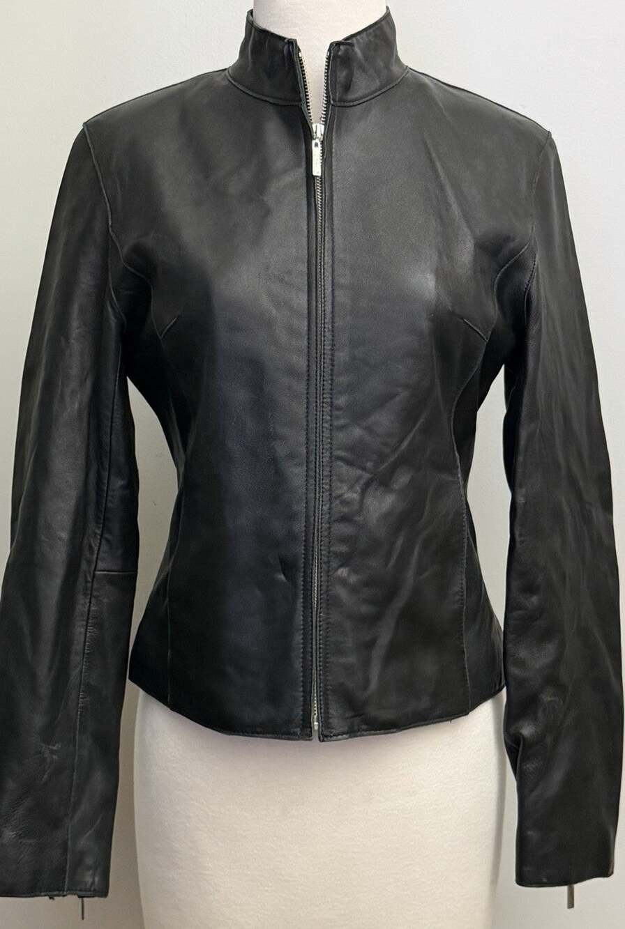 Black Wilson’s Soft Leather Pelle Studio Zip Jacket Y2K Vintage Size Small